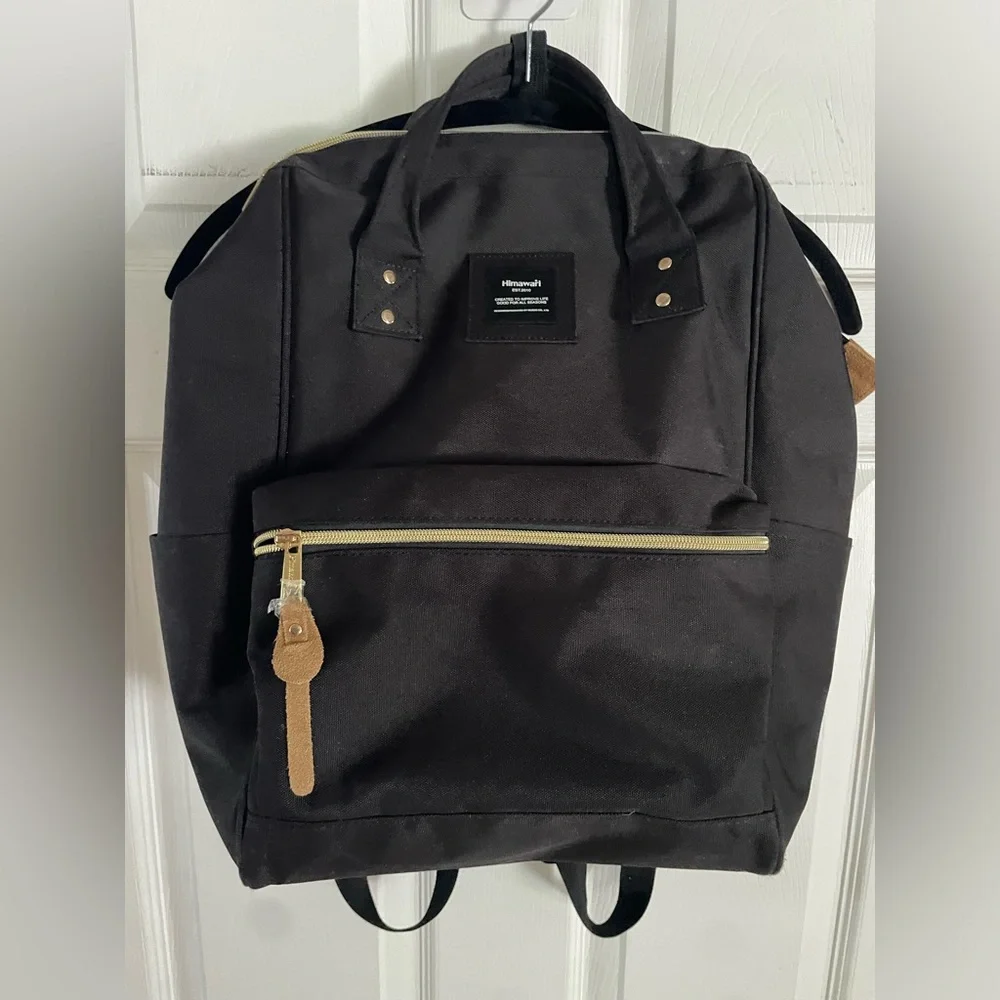 Black Canvas Backpack with Front Zip Pocket
